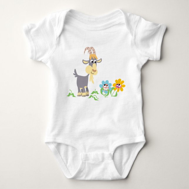 Cute Cartoon Goat and Flowers Baby Apparel Baby Bodysuit (Front)