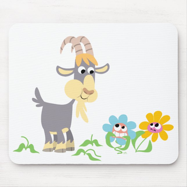 Cute Cartoon Goat and Flowers Mousepad (Front)