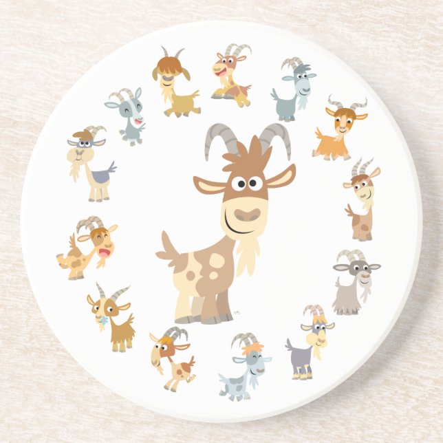 Cute Cartoon Goat Mandala Coaster (Front)