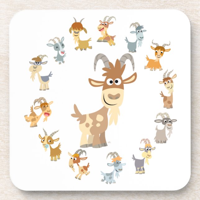 Cute Cartoon Goat Mandala Coasters Set (Front)