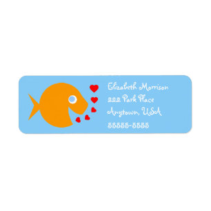 Cute Cartoon Goldfish on Blue Background Return Address Label