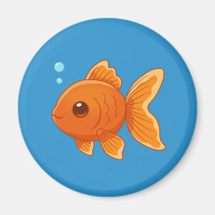 Cute Cartoon Goldfish on Blue Magnet