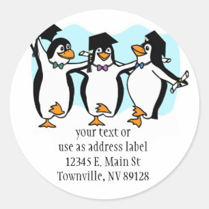 Cute Cartoon Graduating Penguins Classic Round Sticker