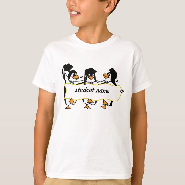 Cute Cartoon Graduating Penguins w/Banner T-Shirt (Front)