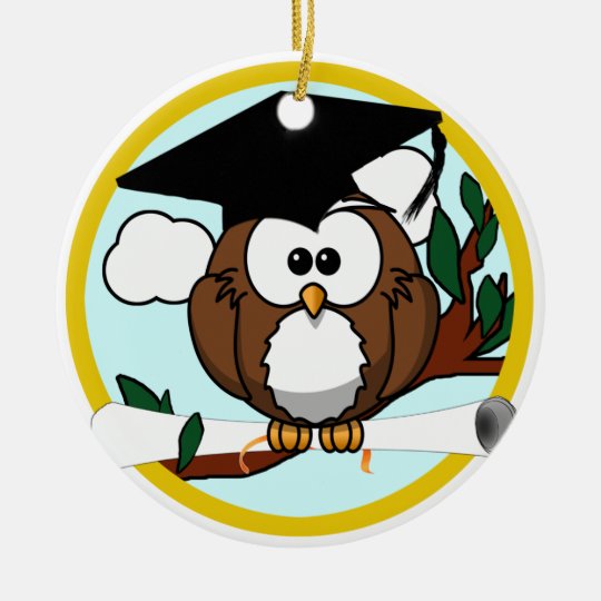 Cute Cartoon Graduation Owl With Cap Diploma Ceramic Ornament Zazzle Com Au
