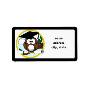 Cute Cartoon Graduation Owl With Cap & Diploma Label