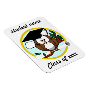Cute Cartoon Graduation Owl With Cap & Diploma Magnet