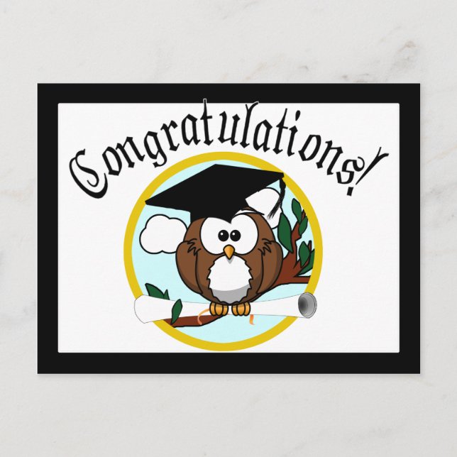 Cute Cartoon Graduation Owl With Cap & Diploma Postcard (Front)