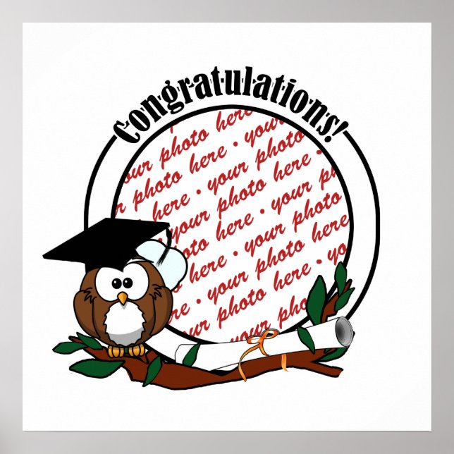 Cute Cartoon Graduation Owl With Cap & Diploma Poster (Front)
