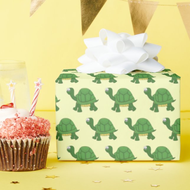 Cute Cartoon Green and Yellow Turtle Wrapping Paper (Birthday Party)