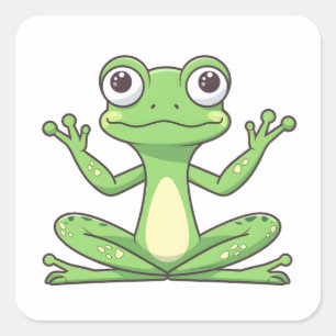 Cute Cartoon Green Frog Doing A Yoga Meditation Square Sticker