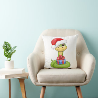 Cute cartoon green snake with gift. cushion