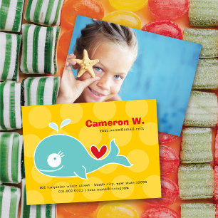 Cute Cartoon Green Whale Kid Photo Profile Calling Business Card