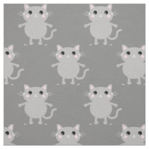 Cute Cartoon Grey Cats Baby Nursery Kids Room Fabric
