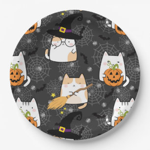 Cute Cartoon Halloween Cat  Paper Plate