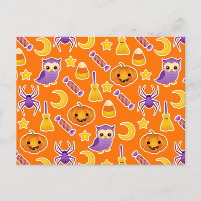 Cute Cartoon Halloween Design With Pumpkins Postcard (Front)