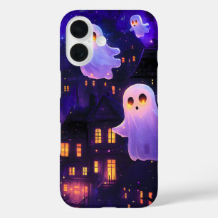 Cute Cartoon Halloween Midnight Flying Ghosts iPhone 16 Case