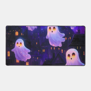 Cute Cartoon Halloween Midnight Flying Ghosts Desk Mat