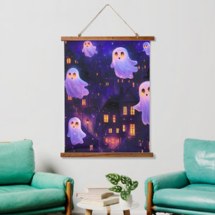 Cute Cartoon Halloween Midnight Flying Ghosts Hanging Tapestry