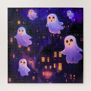 Cute Cartoon Halloween Midnight Flying Ghosts Jigsaw Puzzle