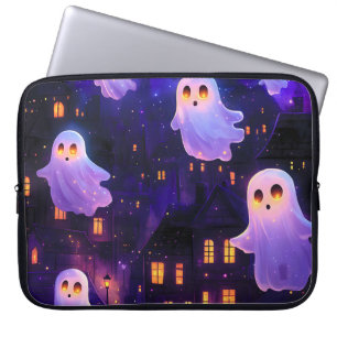 Cute Cartoon Halloween Midnight Flying Ghosts Laptop Sleeve