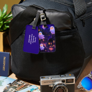Cute Cartoon Halloween Midnight Flying Ghosts Luggage Tag