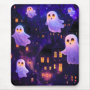 Cute Cartoon Halloween Midnight Flying Ghosts Mouse Pad