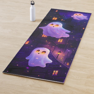 Cute Cartoon Halloween Midnight Flying Ghosts Yoga Mat