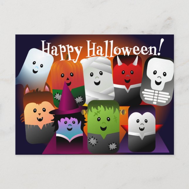 Cute Cartoon Halloween Monster Creatures Postcard (Front)