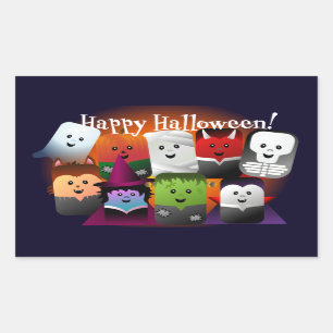 Cute Cartoon Halloween Monster Creatures Rectangular Sticker