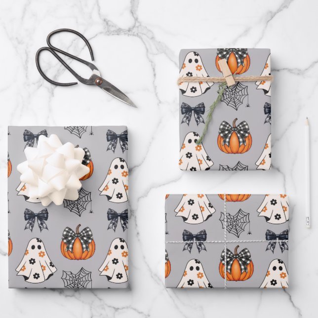 Cute Cartoon Halloween Pattern Wrapping Paper Sheet (Front)