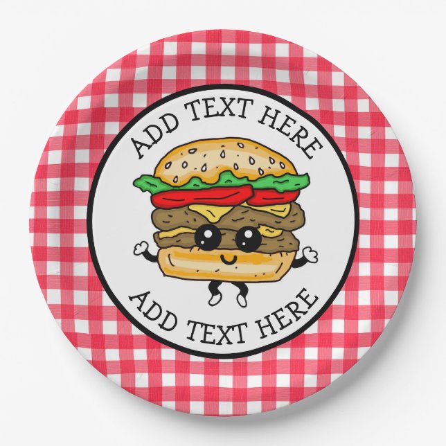 Cute Cartoon Hamburger Barbecue or Birthday Party Paper Plate (Front)