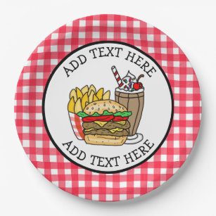 Cute Cartoon Hamburger Barbecue or Birthday Party  Paper Plate