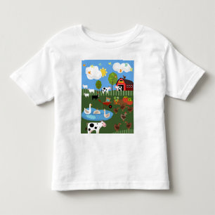 Cute Cartoon Happy Barnyard Animals Scene Toddler T-Shirt