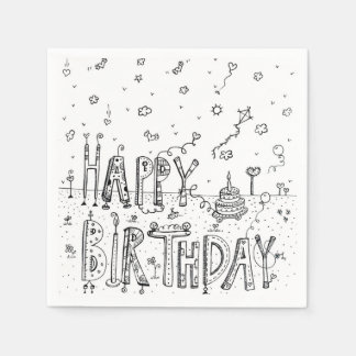 CUTE  CARTOON HAPPY BIRTHDAY BLACK INK COLOR LOGO NAPKIN