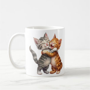 Cute Cartoon Happy Cats Hug Coffee Mug