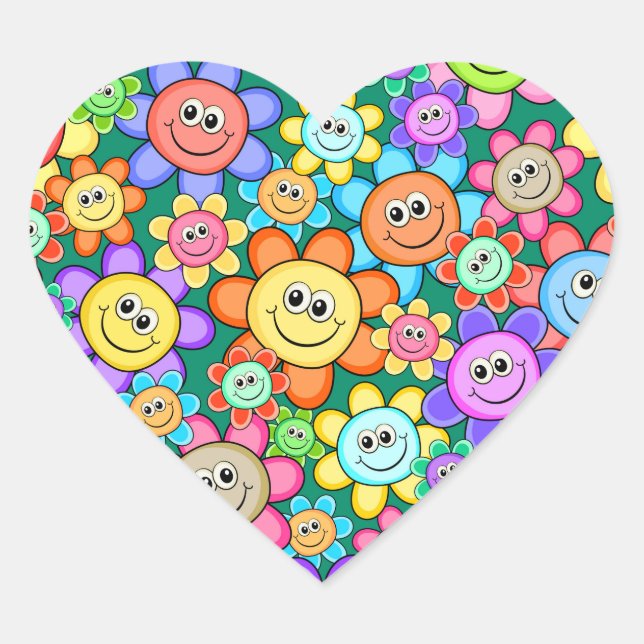 Cute Cartoon Happy Flowers Floral Pattern Heart Sticker (Front)