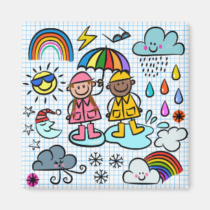 Cute Cartoon Happy Kids Weather Doodles  Magnet