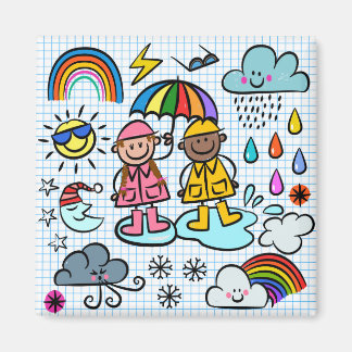 Cute Cartoon Happy Kids Weather Doodles Magnet