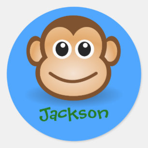 Cute Cartoon Happy Monkey Face Personalised Gift Classic Round Sticker