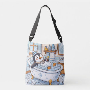 Cute Cartoon Happy Penguin Taking a Bath Crossbody Bag