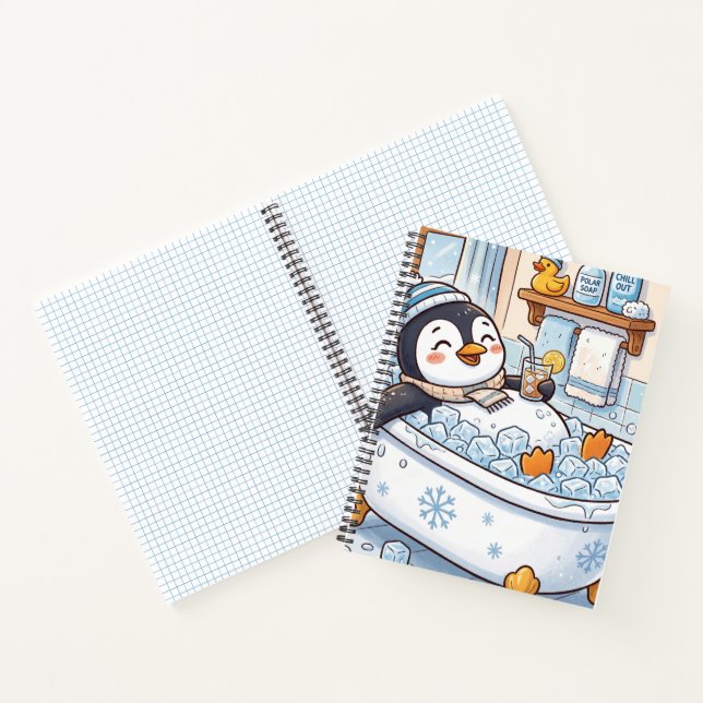 Cute Cartoon Happy Penguin Taking a Bath Notebook (Inside)