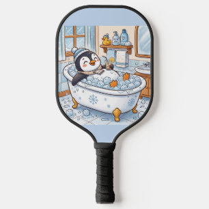 Cute Cartoon Happy Penguin Taking a Bath Pickleball Paddle