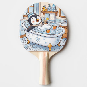 Cute Cartoon Happy Penguin Taking a Bath Ping Pong Paddle