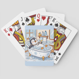 Cute Cartoon Happy Penguin Taking a Bath Playing Cards