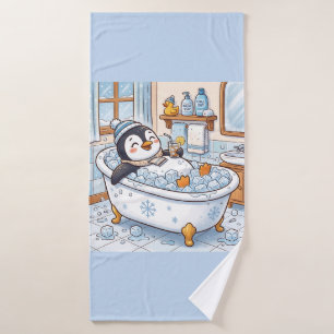 Cute Cartoon Happy Penguin Taking a Bath Towel Set