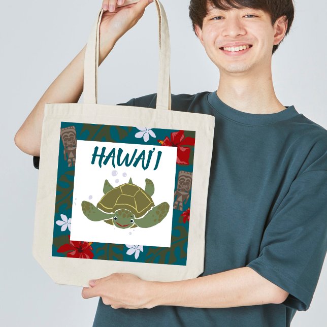 Cute Cartoon Hawaii Sea Turtle Tropical Tote Bag (Creator Uploaded)