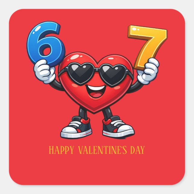 Cute Cartoon Heart Numbers 6 and 7 Personalised  Square Sticker (Front)