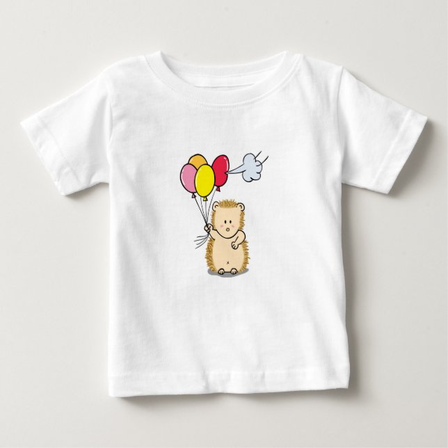 Cute Cartoon Hedgehog holding colourful balloons Baby T-Shirt (Front)