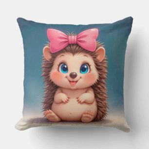 Cute Cartoon Hedgehog with Pink Bow Cushion
